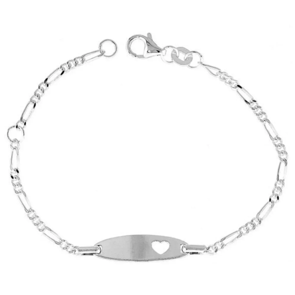 Sterling Silver ID Heart Bracelet Figaro 5 to 6 in
